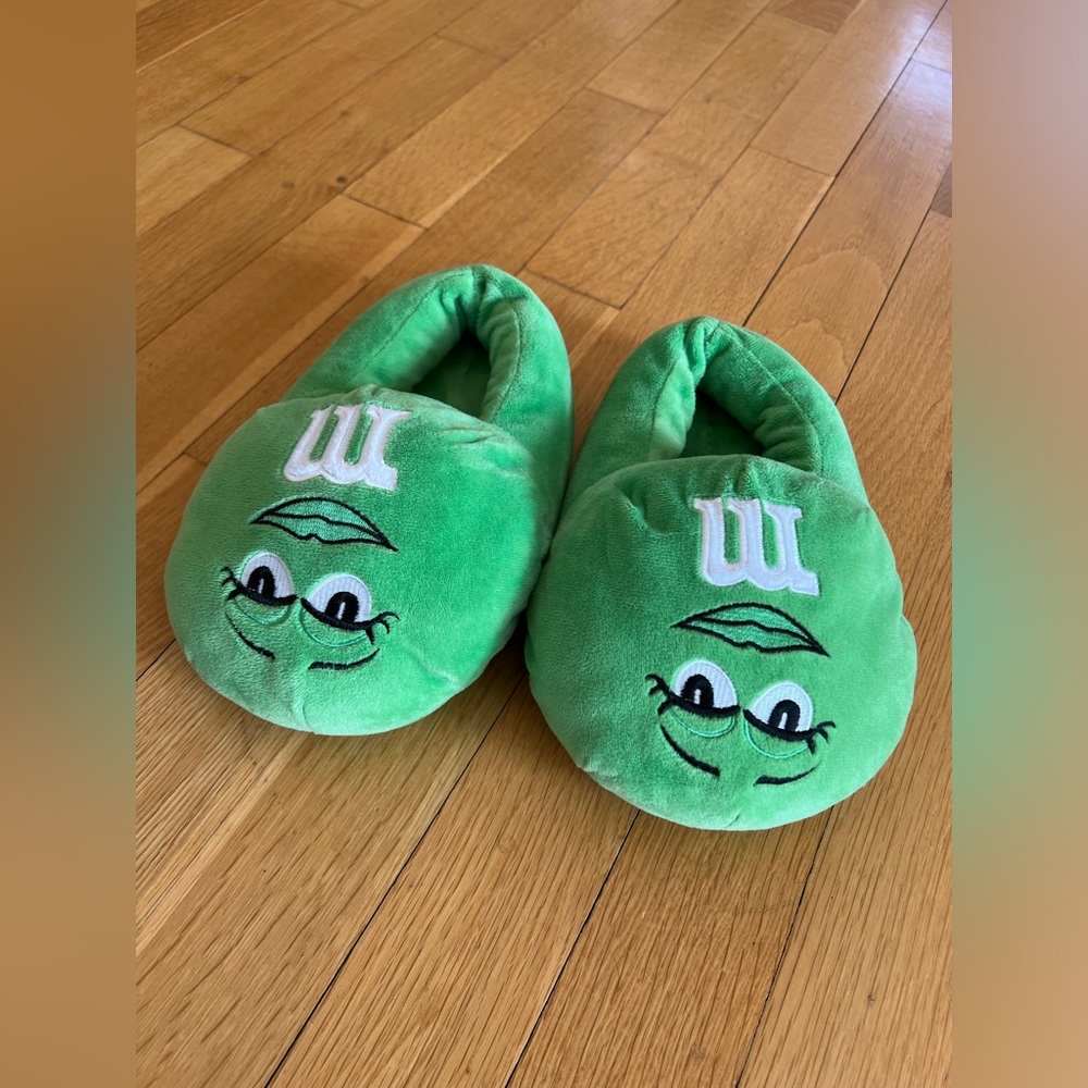 M&M's Green Plush Slippers One Size for Adults